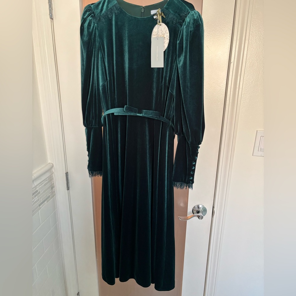 Antonio Melani x Nicola Bathie Helen Stretch Velvet Jewel Neck Midi Dress.